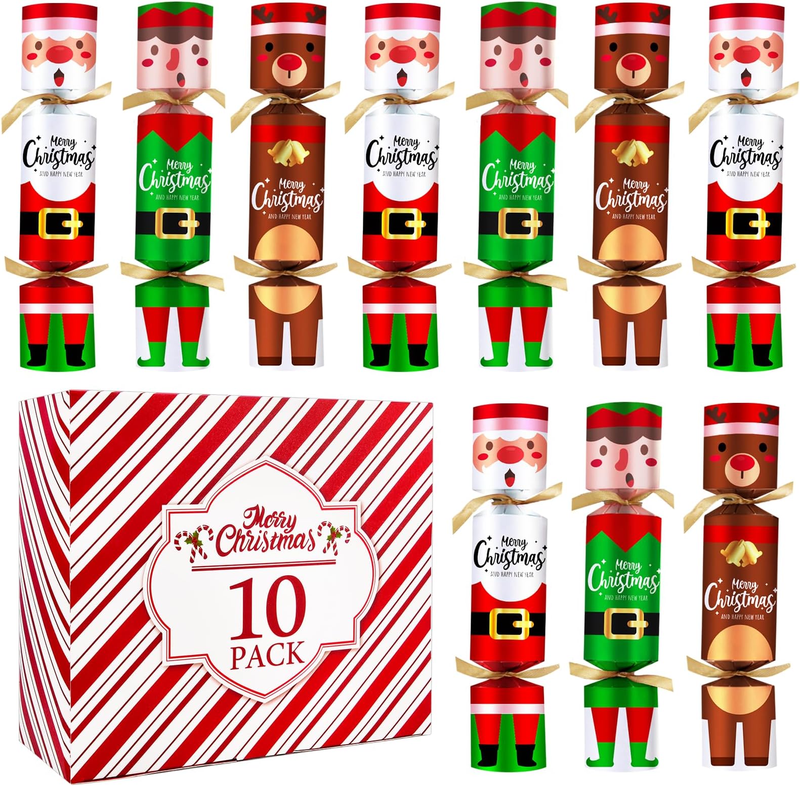 FUNIXY 10PACK Christmas Party Favor 10โโ No-Snap Table Favors with Prize Joke Gifts for Adults Kids Party Supplies Dinner Decorations British English Holiday Games Santa