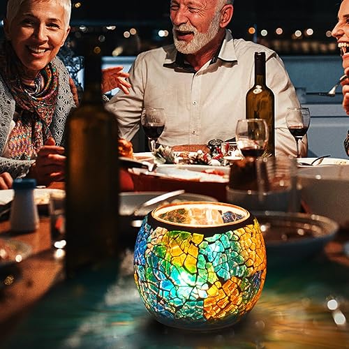 Miniatura 2 de Rancco Portavelas votivo de vidrio para candelita, portavelas roto de mosaico romántico, lámpara de vela de aromaterapia, cuenco para San Valentín,