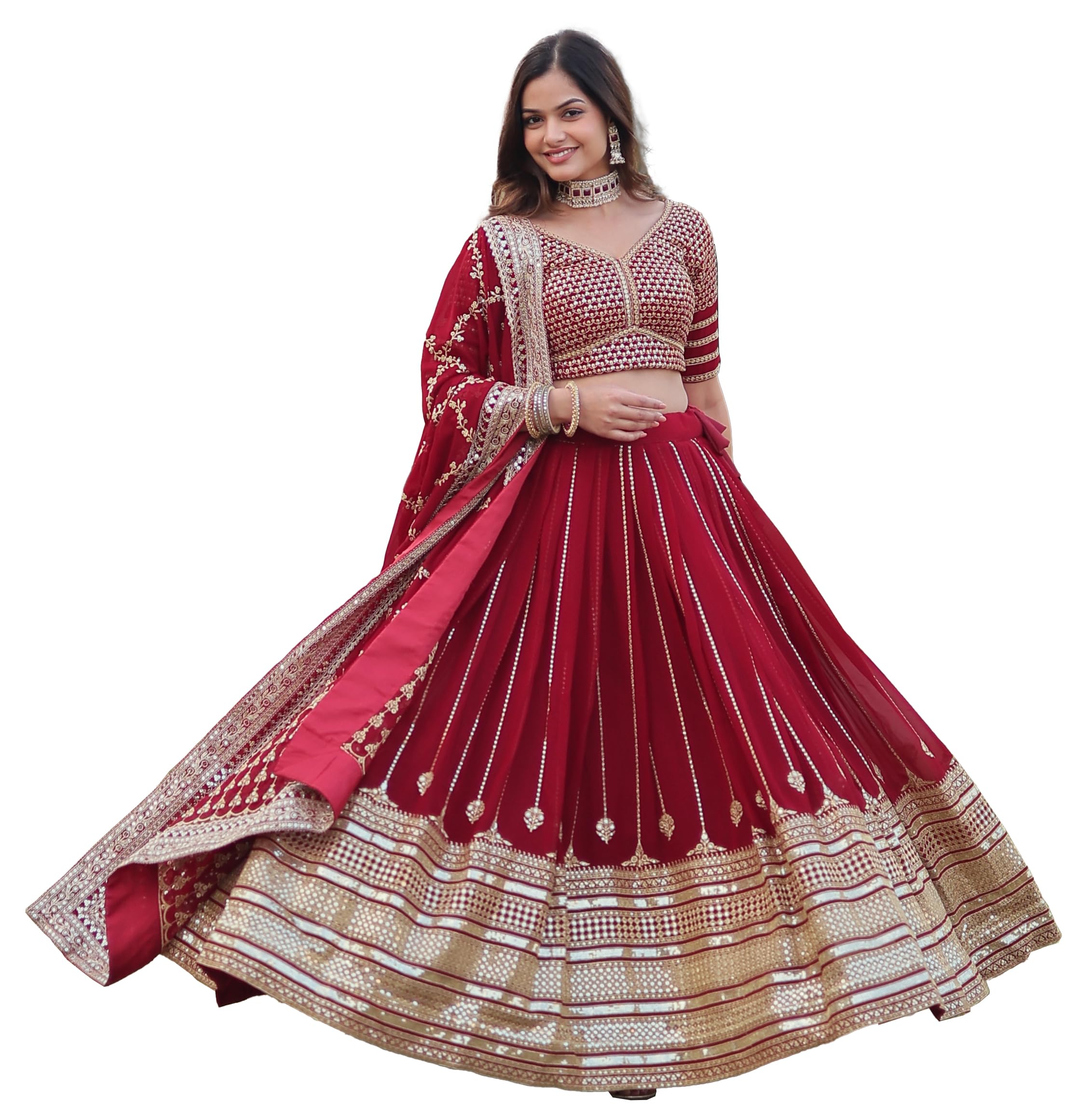 Faux Georgette Sequins Zari Embroidered Work Lehenga Choli For women-image-43