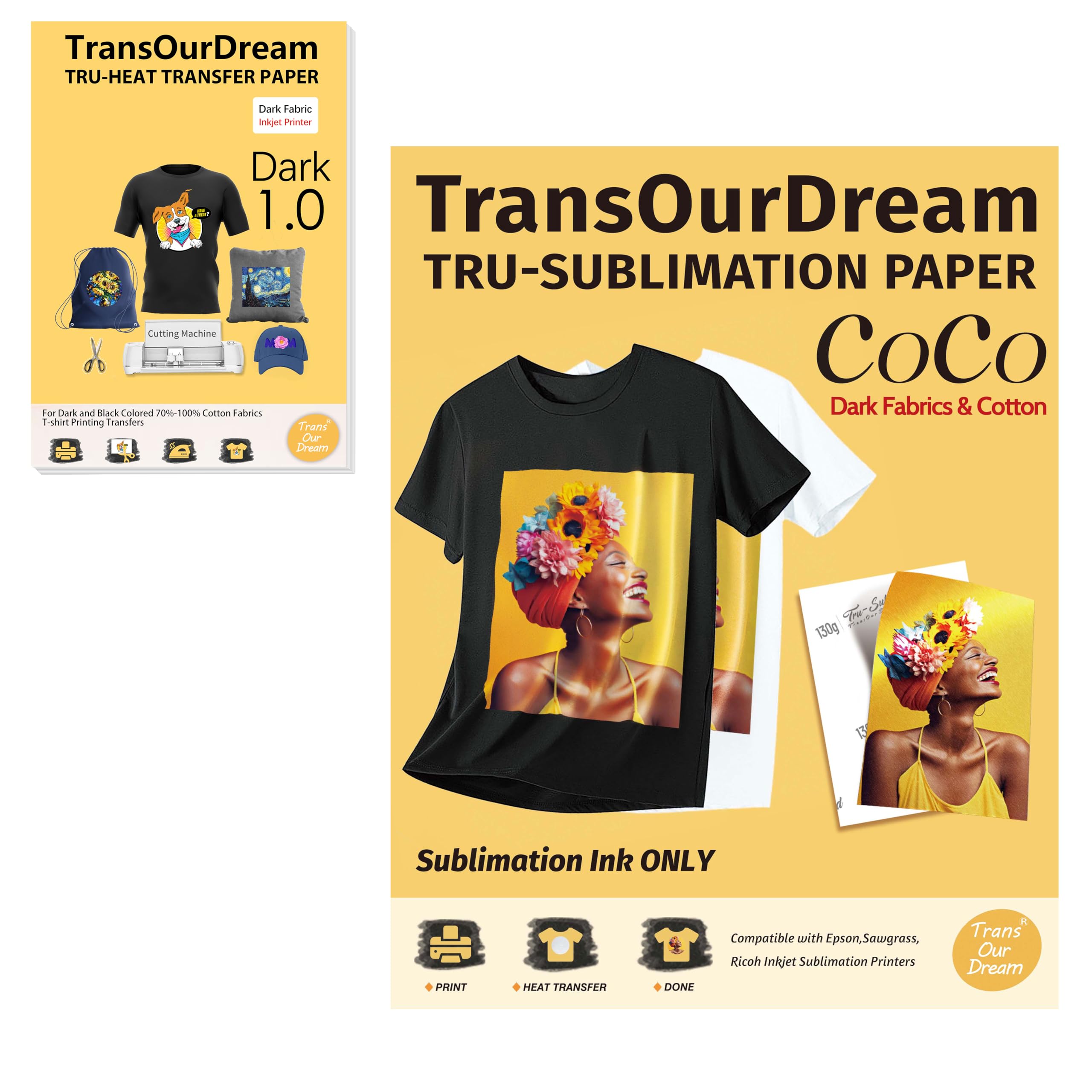 TransOurDream Tru-Sublimation paper for dark fabric & Heat Transfer Paper for T Shirts (30+3 Sheets, 8.5x11")