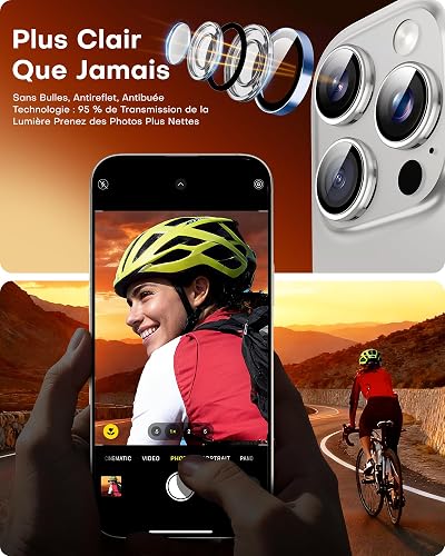 TOCOL for iPhone 15 Pro Max/iPhone 15 Pro Camera Lens Protectors, Individual Tempered Glass Protectors, Anti-Scratch, Easy Installation, Ultra HD Night Shooting Mode, Case Friendly, Light Blue - 5