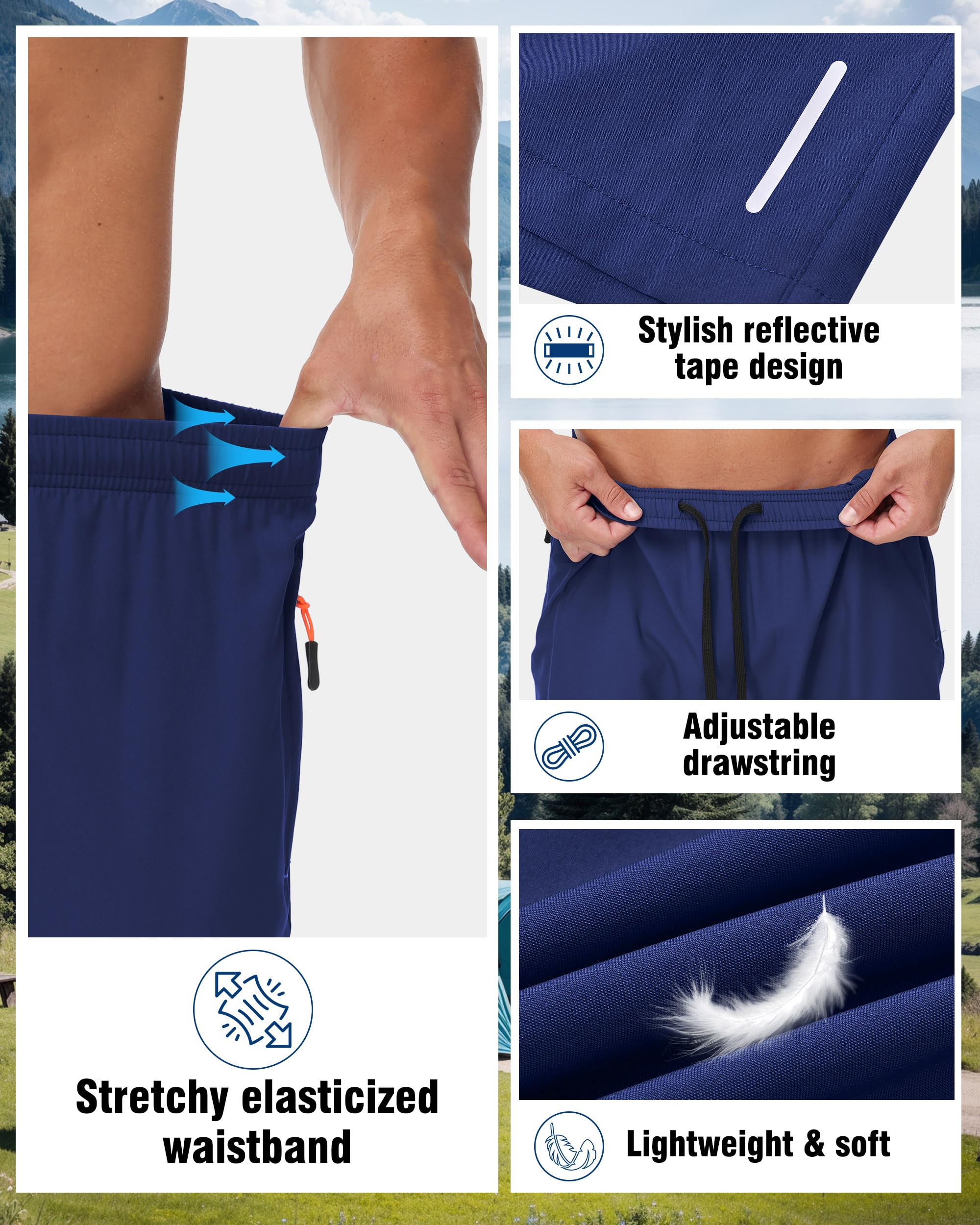 Zoofly 3er Pack Sporthose Kurze Herren Sommer Sport Shorts mit Reißverschlusstaschen Elastische Fussball Fitness Tennis Hose