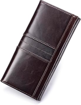 LUKZIJAES Wallets for Women Slim Long RFID Blocking Ladies Genuine Leather Bifold Wallet Womens with ID Window Coin Pocket #1-Coffee