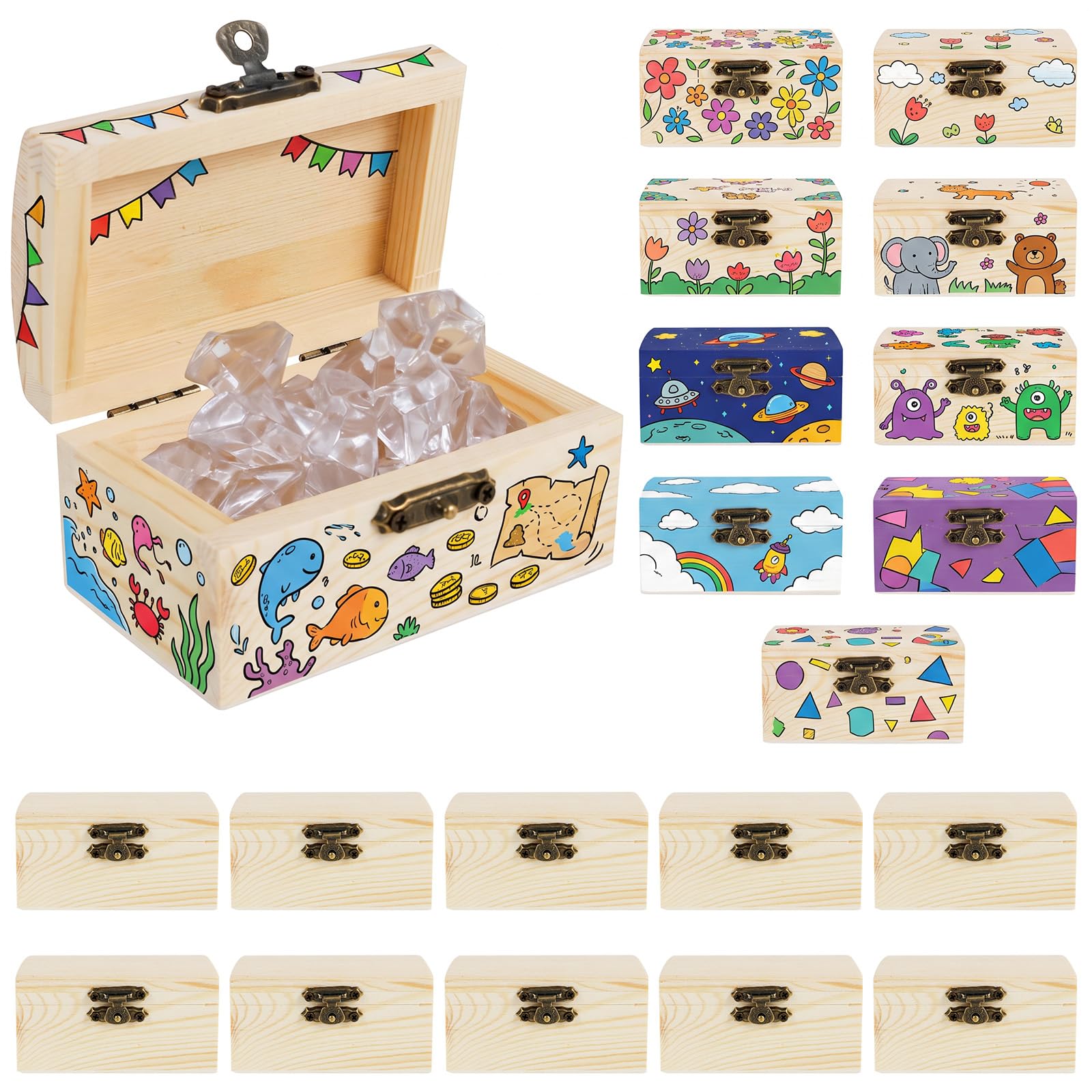 20 Pcs Mini Wooden Boxes for Craft, Unfinished Pine Treasure Chest Kids