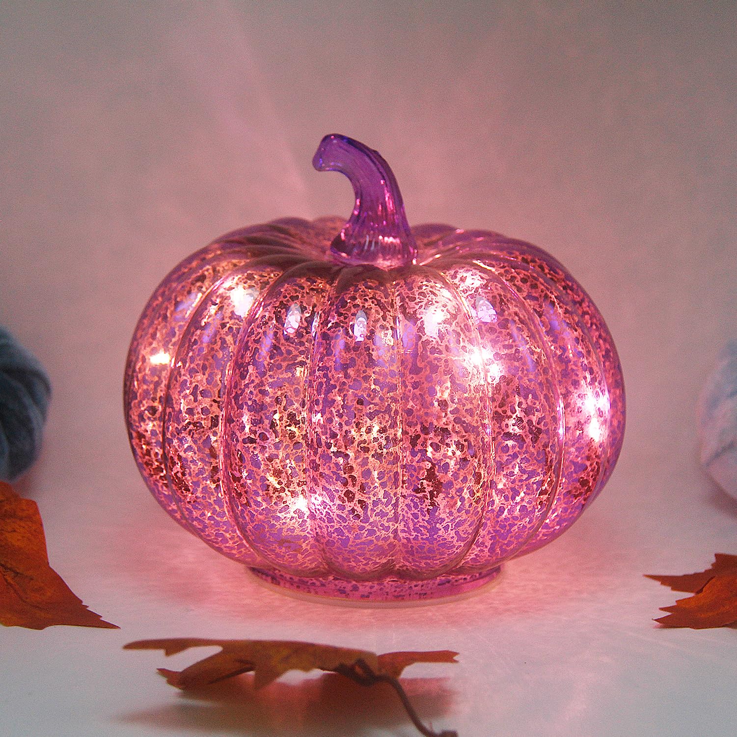 CFDECOR Mercury Glass Pumpkin Light with Timer, with 10 Fairy Lights Inside,Battery Operated Led Pumpkin Light,Ideal for Halloween Fall Decoration, Thanksgiving Rustic Decor, Xmas Decor (Purple)