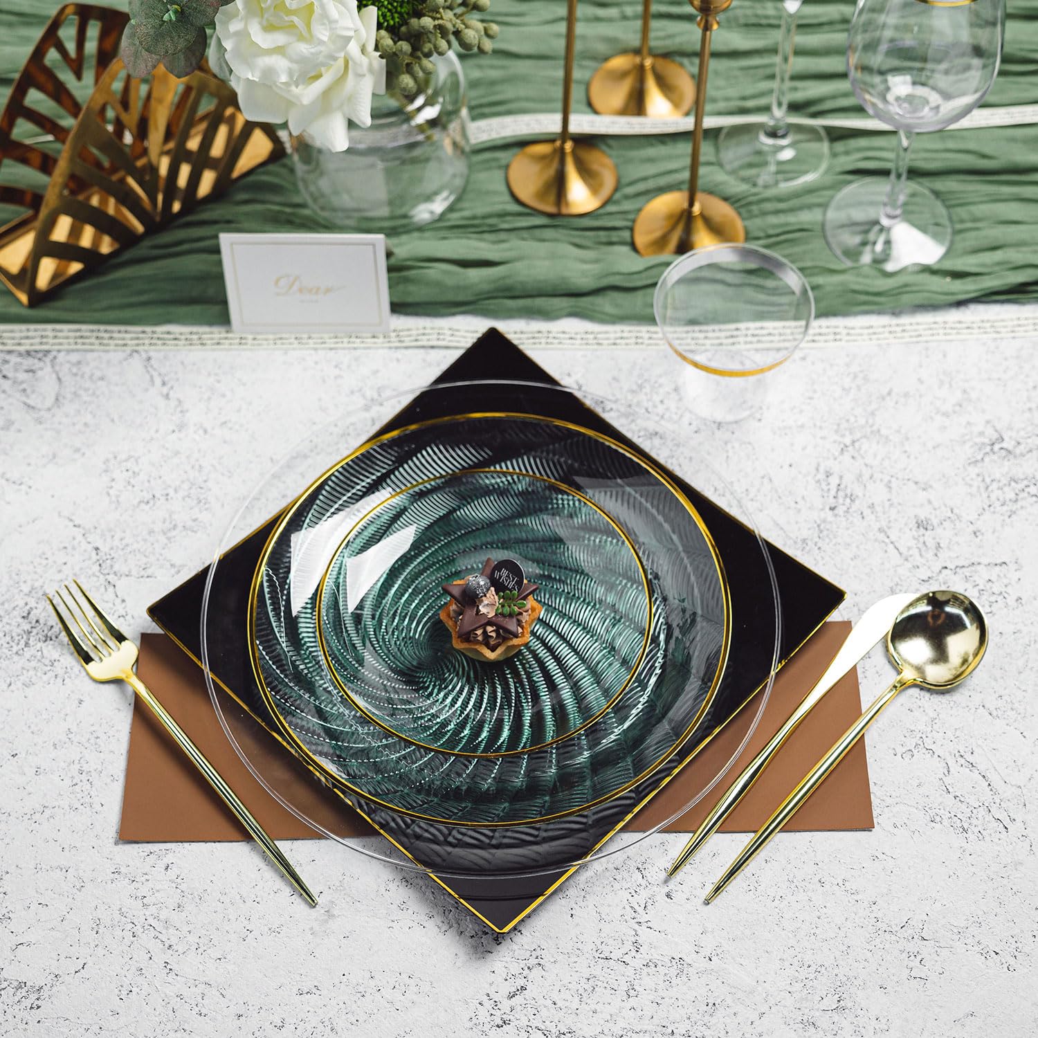Green Plates & Cutlery Set - 180 PCS -6