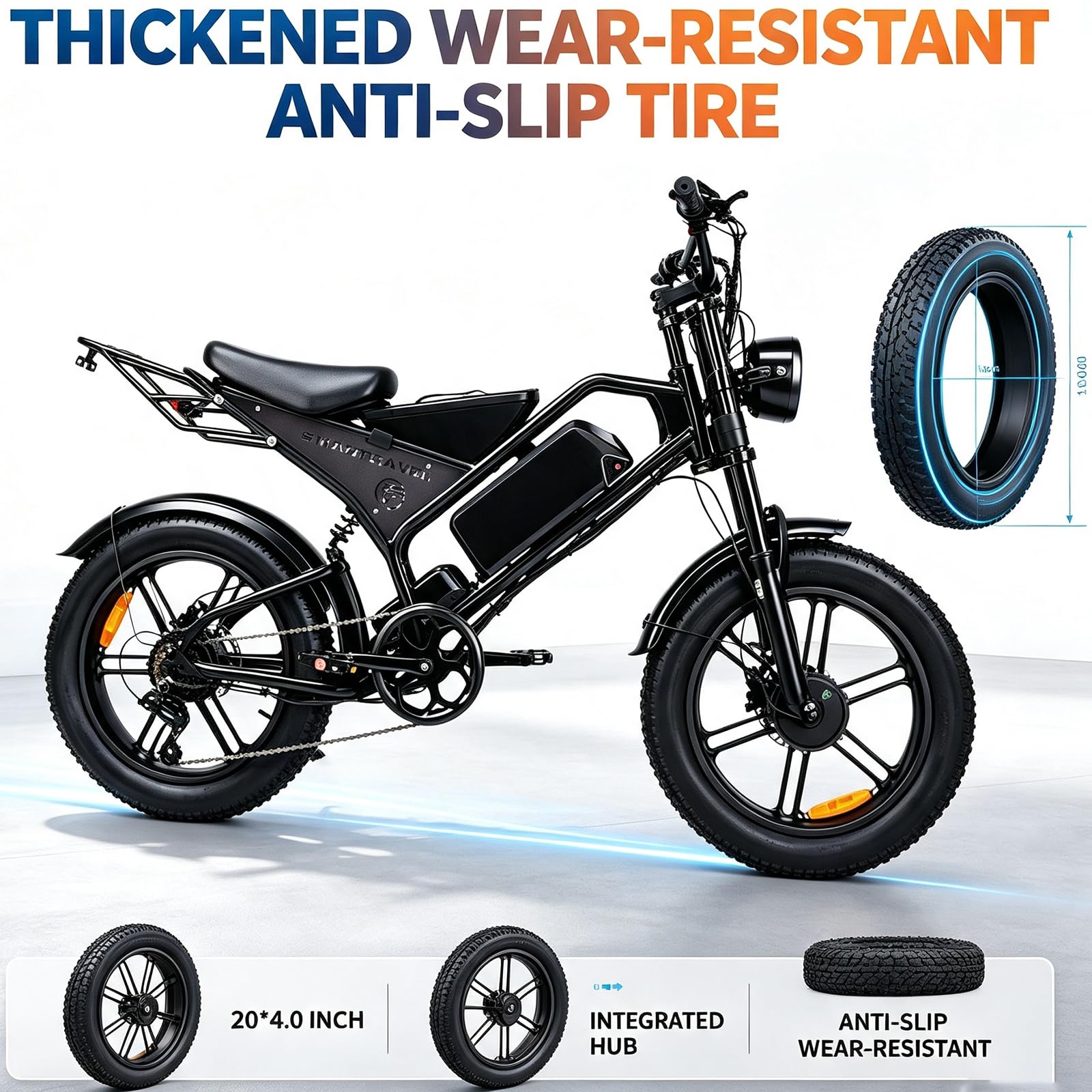 Bicicletta elettrica da fuoristrada, batteria rimovibile da 48 V e 20 Ah, | Freni a disco idraulici, motore brushless, pneumatici larghi, sospensioni integrali per carichi pesanti, 5 marce e 7 rapporti