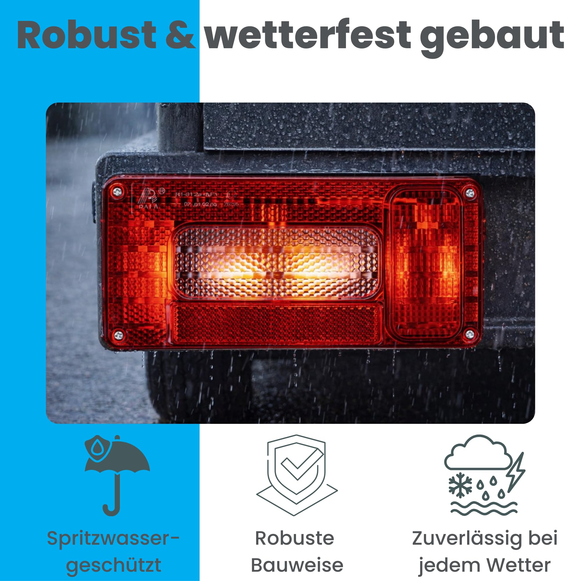 AUTOLIGHT 24 Anhänger Rückleuchten Set 13-polig 12V inkl. 5 Meter Kabelsatz – E-Prüfzeichen – Rücklicht Heckleuchten für Anhänger, Trailer, Wohnwagen, Fahrradträger