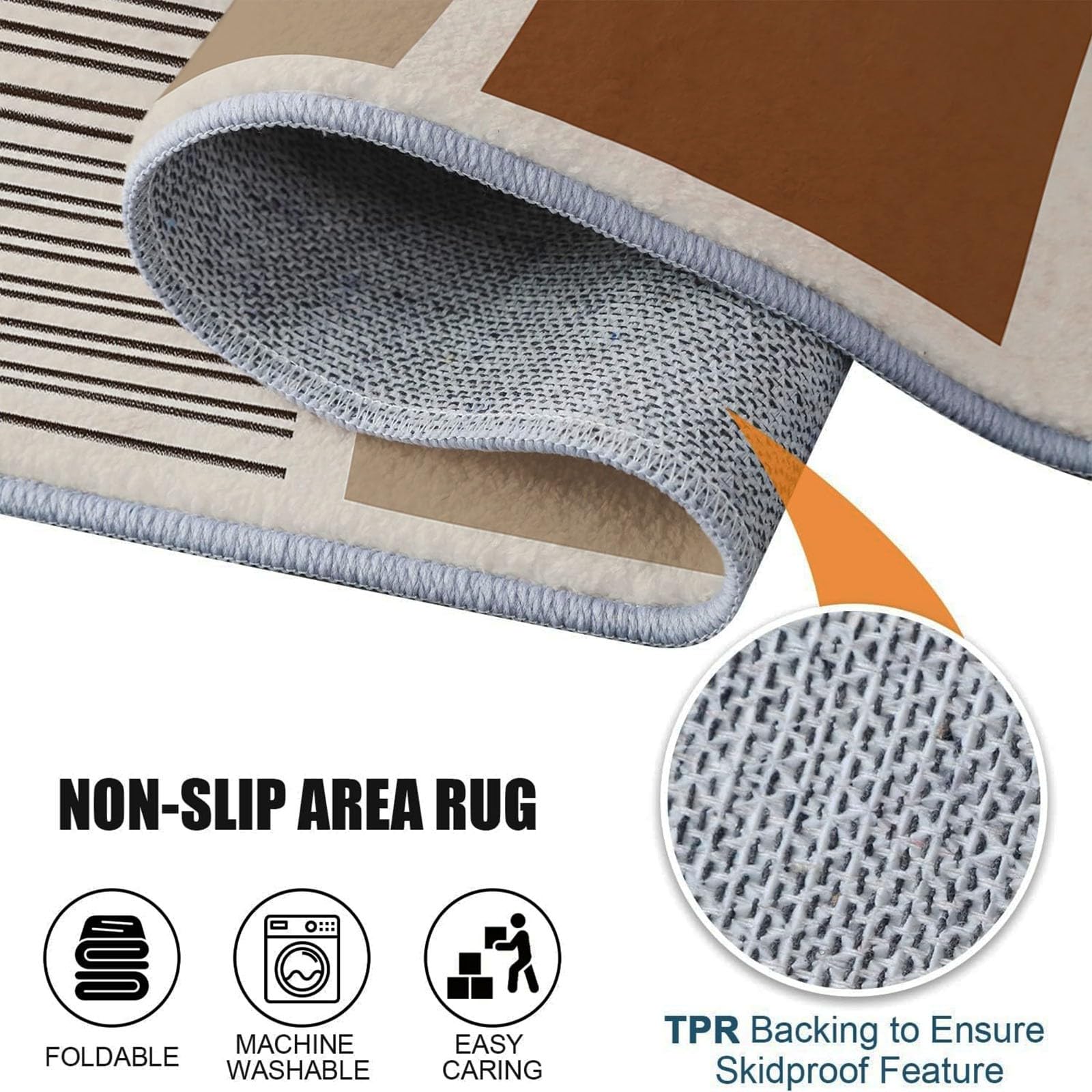 Tapis Décoratif, Tapis de Chambre 160 x 230 cm, Tapis de Salon, Tapis antidérapant, Lavable en Machine, Style Lignes Horizontales Simples, pour Cuisine, entrée, Marron Beige