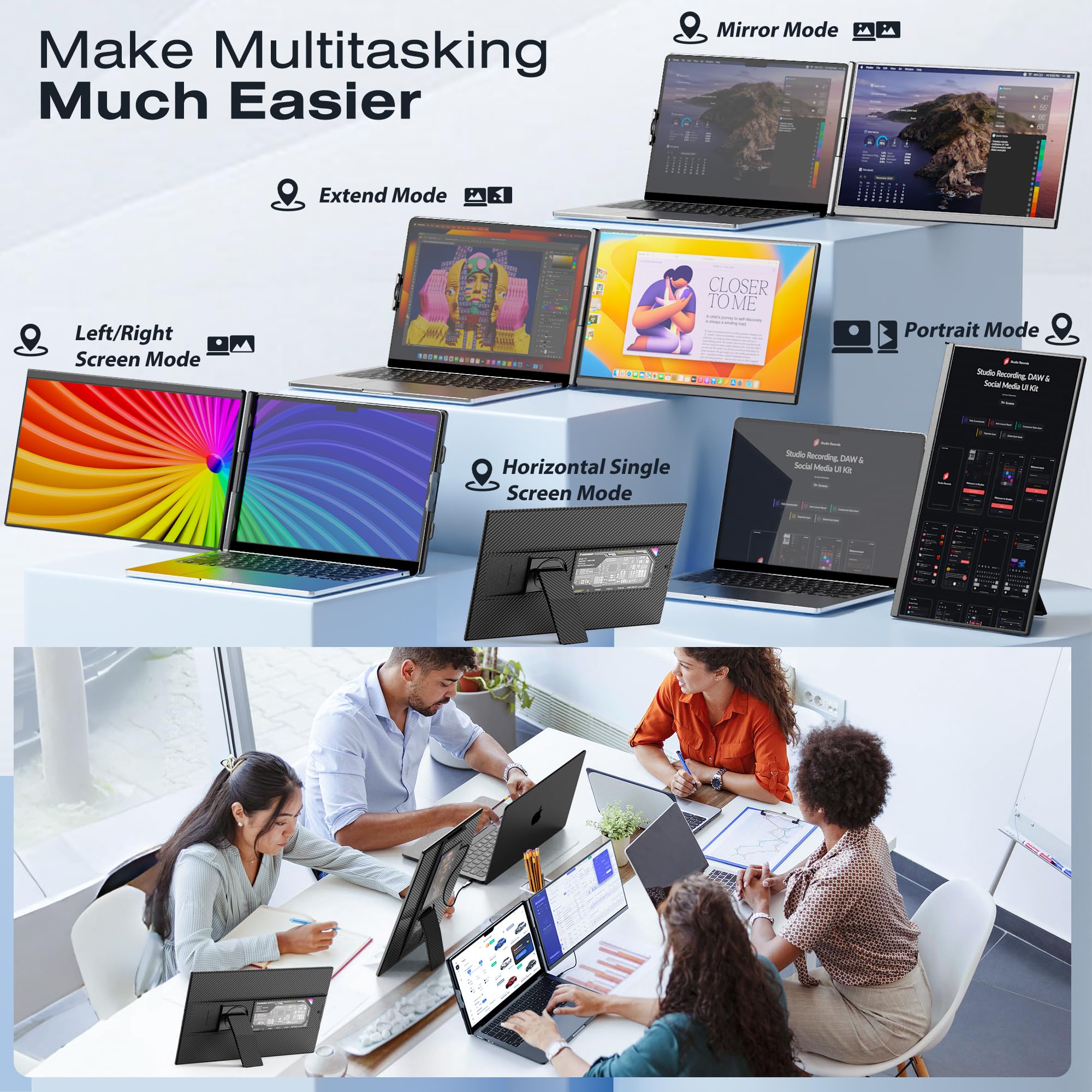 Kwumsy Monitor Portatile 15,6 Pollici, 1920x1080P FHD IPS Portable Monitor Schermo, 86% NTSC Schermo Monitor Portatile Staccabile, Plug and Play Doppio Monitor Portatile Per Laptop/Mac/ Wins/Chrome