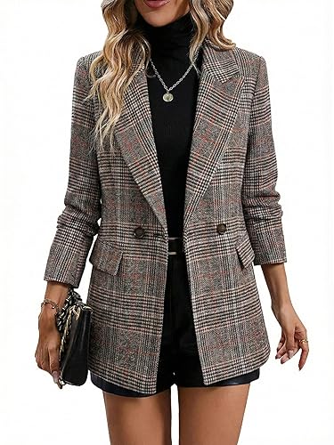 Mina Self Women's 2026 Plaid Houndstooth Blazer - Lightweight Fully