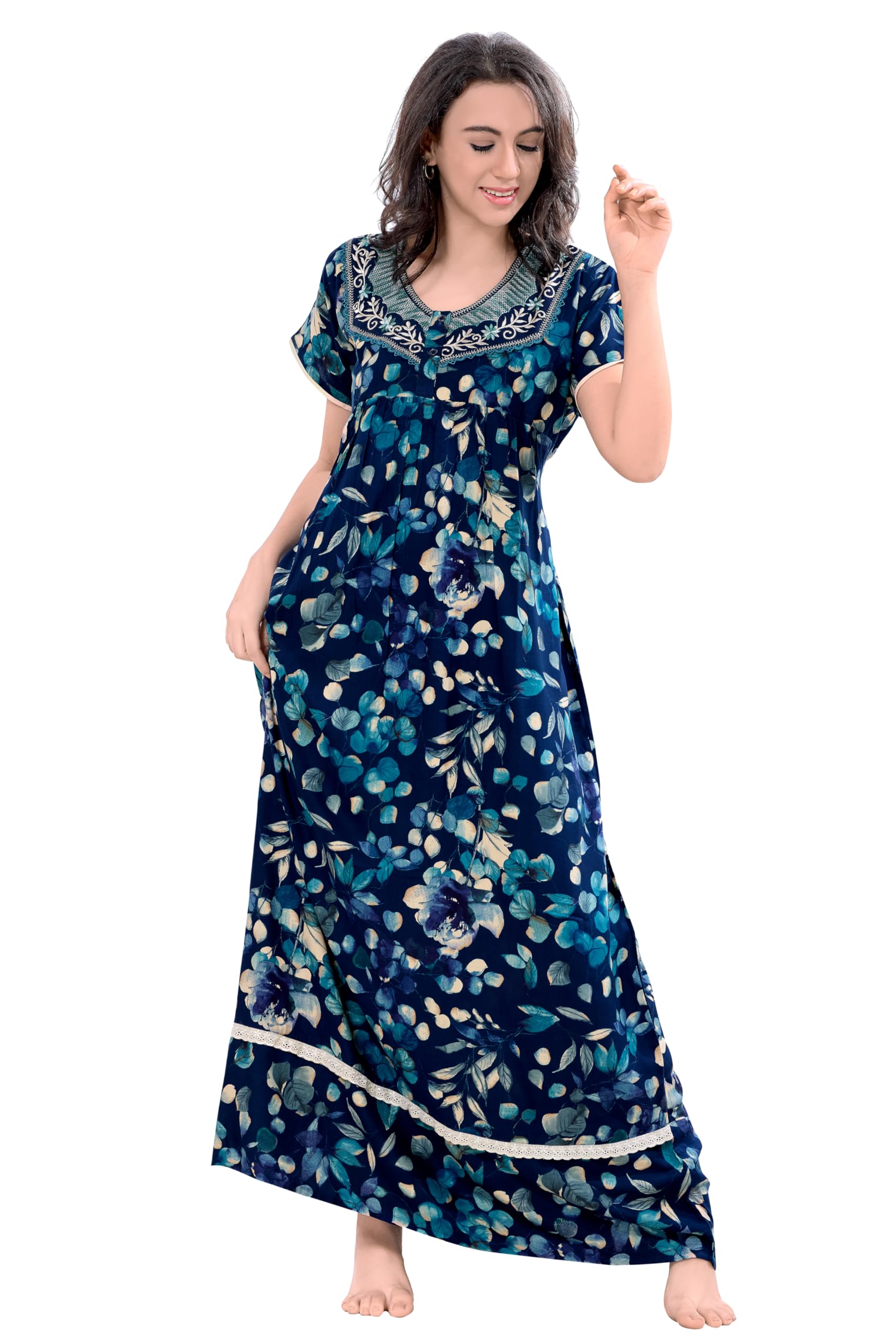 Women Premium Rayon Printed Nighty 1792-image-8