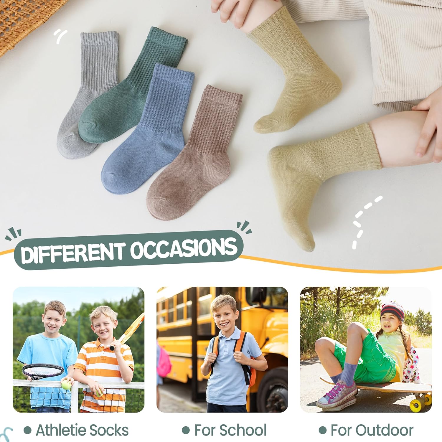 DoSmart Kids Girls Boys Socks Youth Teen Athletic Sport Basketball Soft Breathable Cotton Crew Socks 5 Pairs - Image 5