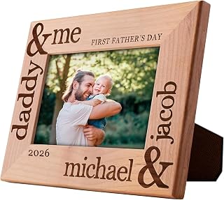 First Fathers Day, Personalized 1st Fathers Day Picture Frame with Names, Date | 4" x 6" - 5'' x 7", 4 Designs | First T