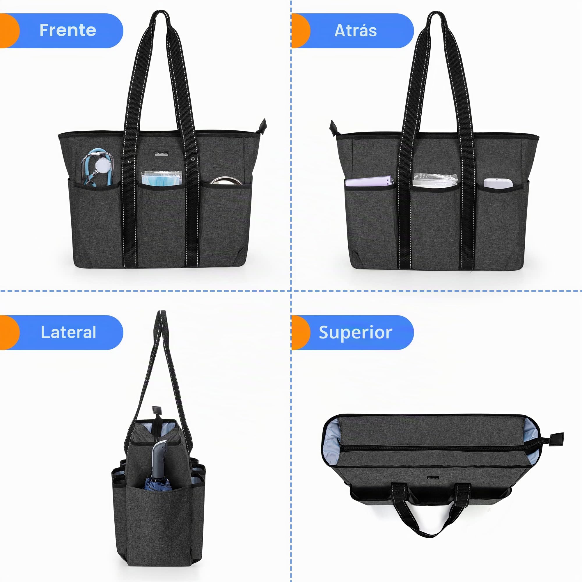 Damero Bolsa de enfermera con organizador de inserciones, Bolsa médica para enfermera, doctor