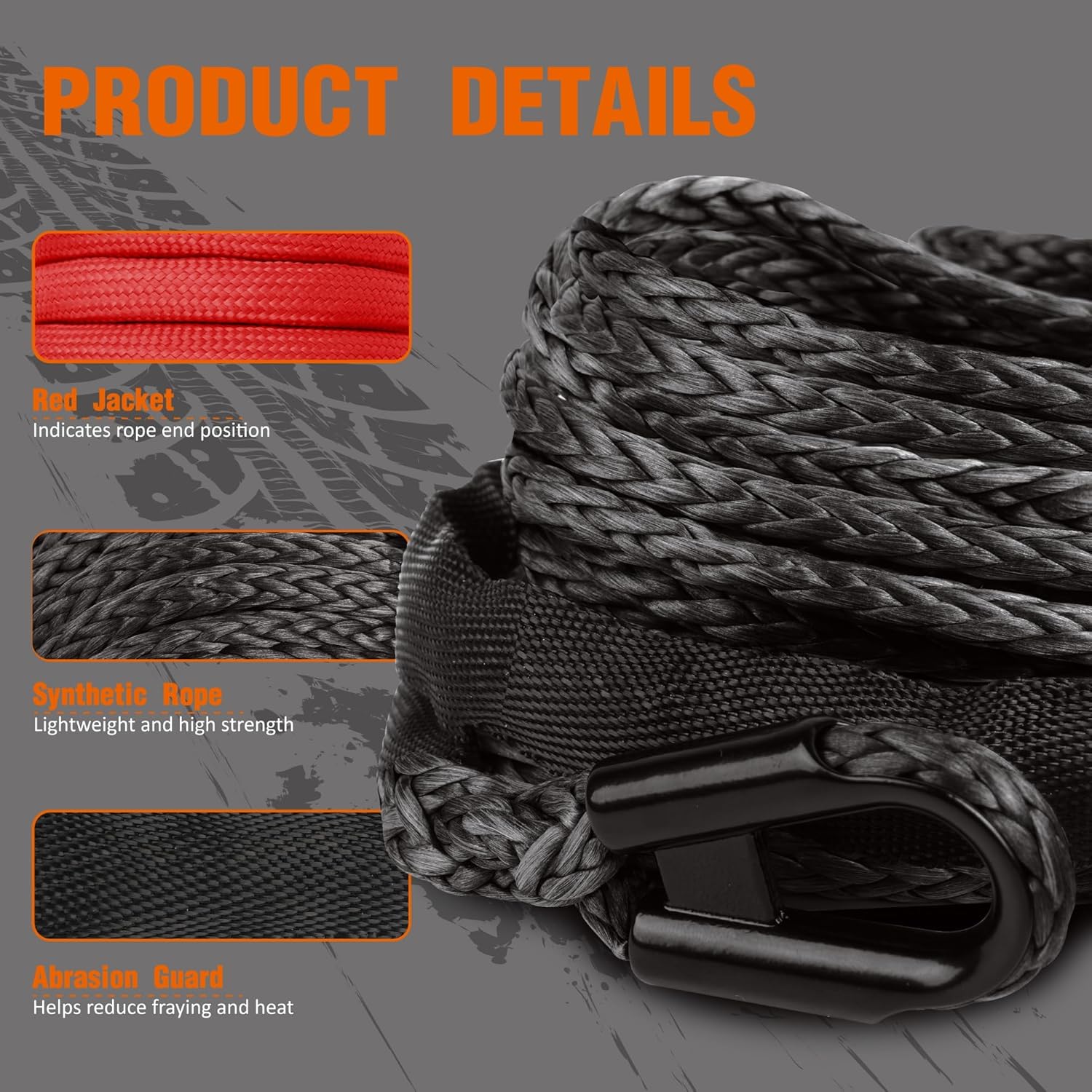1/4'' x 50FT Synthetic Winch Rope for ATV UTV Winches, Replacement Winch Rope for Nut-Fixed Wall-Mounted Drum, Black