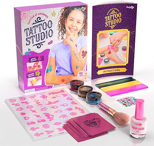 Miniatura 9 de Pretty Me Kit de tatuaje con purpurina para niños, tatuajes falsos metálicos y con purpurina para niñas, ideas de regalo de cumpleaños para niñas,