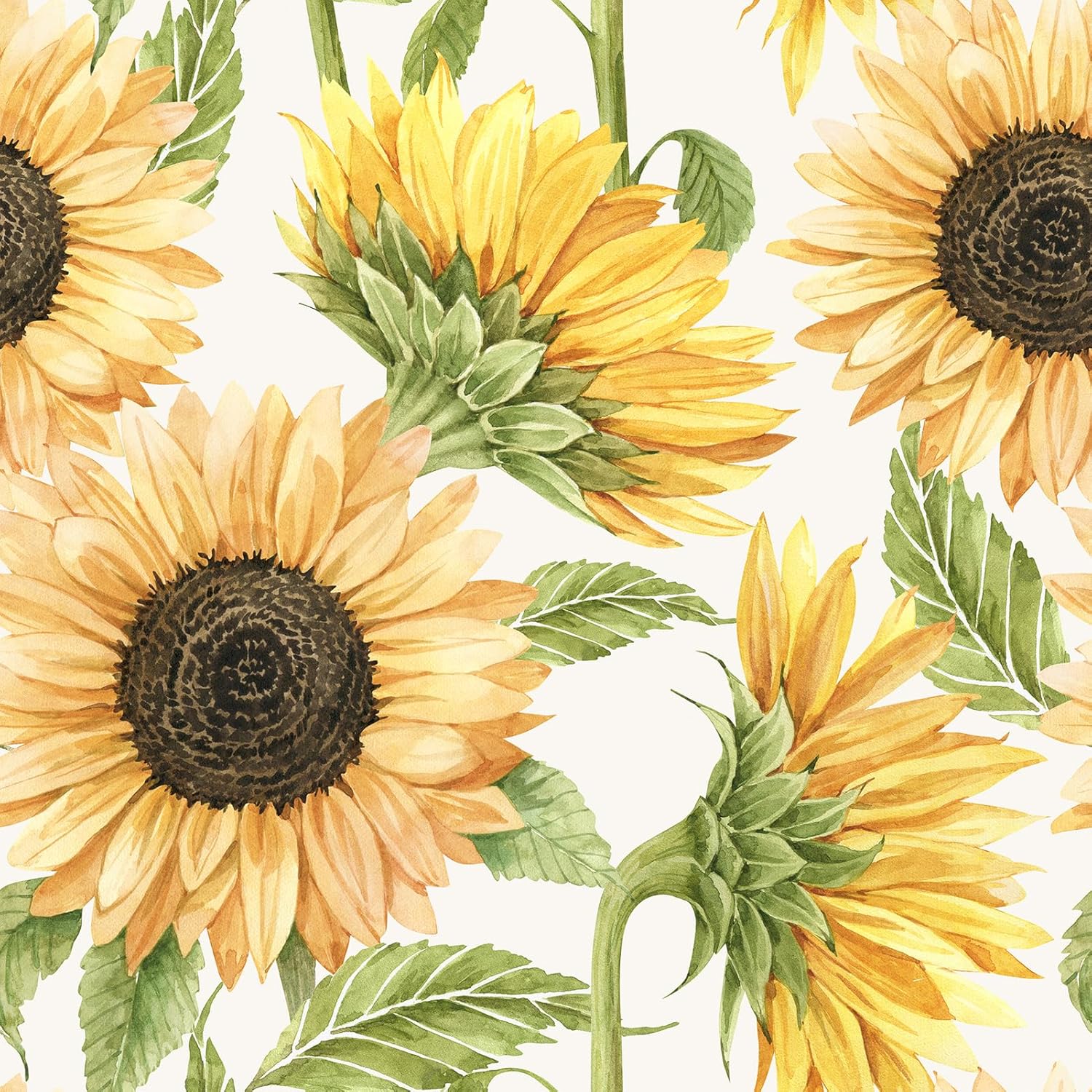 Boho Peel and Stick Wallpaper Floral Golden Sunflower Wallpaper for Bathroom Living Room Accent Wall Temporary 17.5"x102" Removable Self Adhesive Floral Contact Paper for Cabinets and Drawers