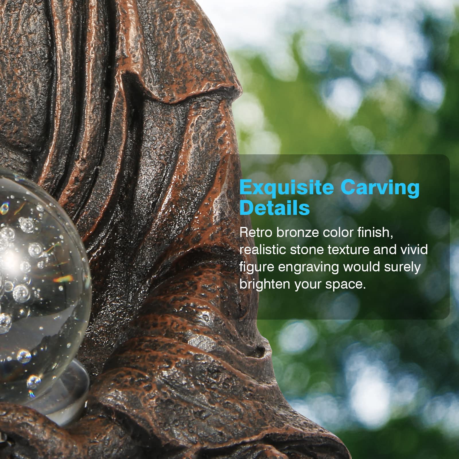 IRONWALLS Buddha Fountain Indoor Tabletop, 11.4 Inch Height Buddha Water Fountain with LED Light for Desk, Meditating Buddha Waterfall Fountain, Meditation Relaxing Indoor Decoration for Home, Office