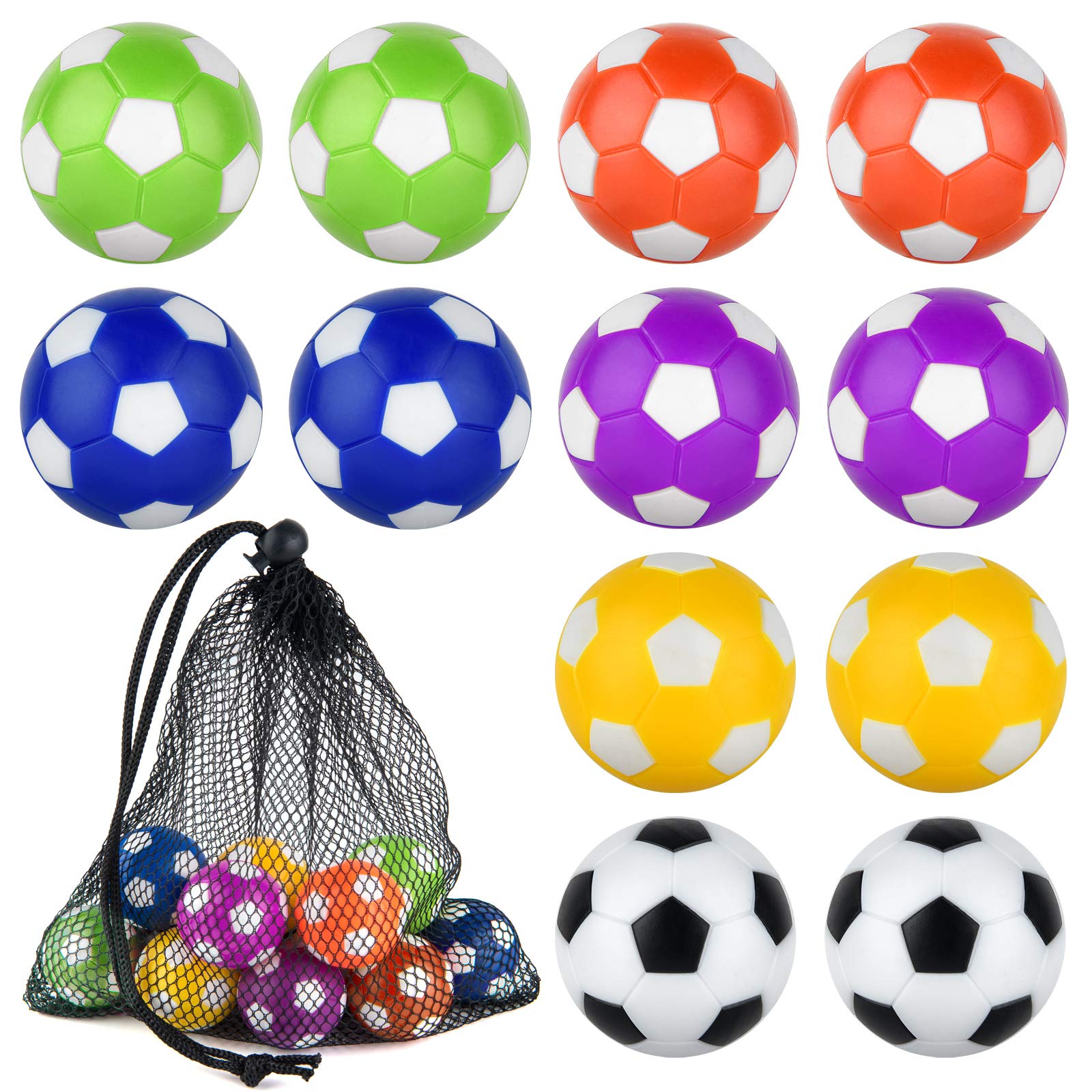 Coopay 12 Pieces 36mm Foosball Balls Table Football Soccer Replacement Balls Multicolor Official Tabletop Game Balls with a Black Drawstring Bag (6 Mixed Colors 2)