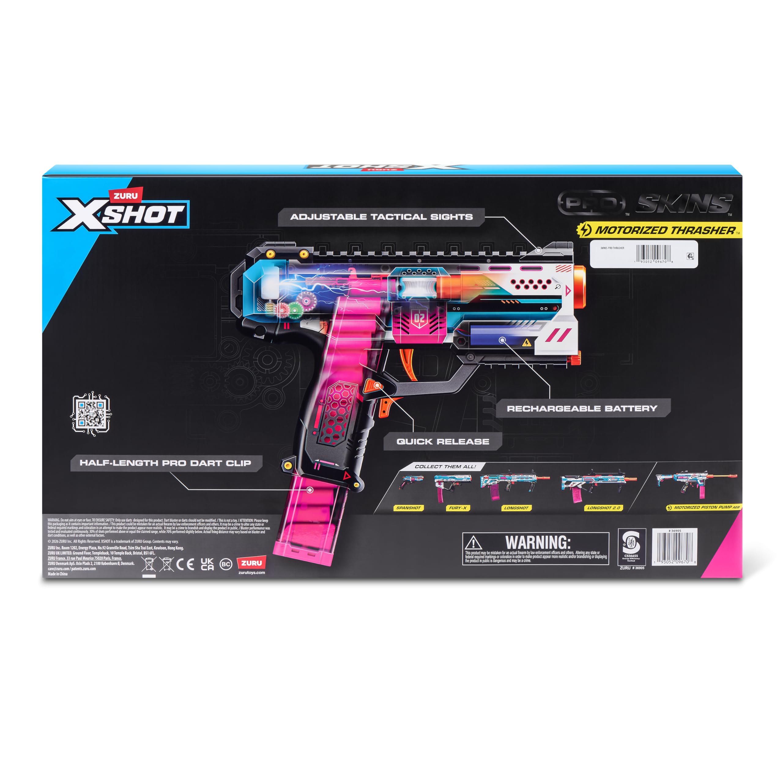 XSHOT SKINS Serie Pro Motorized Thrasher di ZURU – Blaster a dardi di gommapiuma con 30 Dardi Air Pocket Technology, plastica alimentato a batteria per gioco all'aperto, per bambini, 14 anni