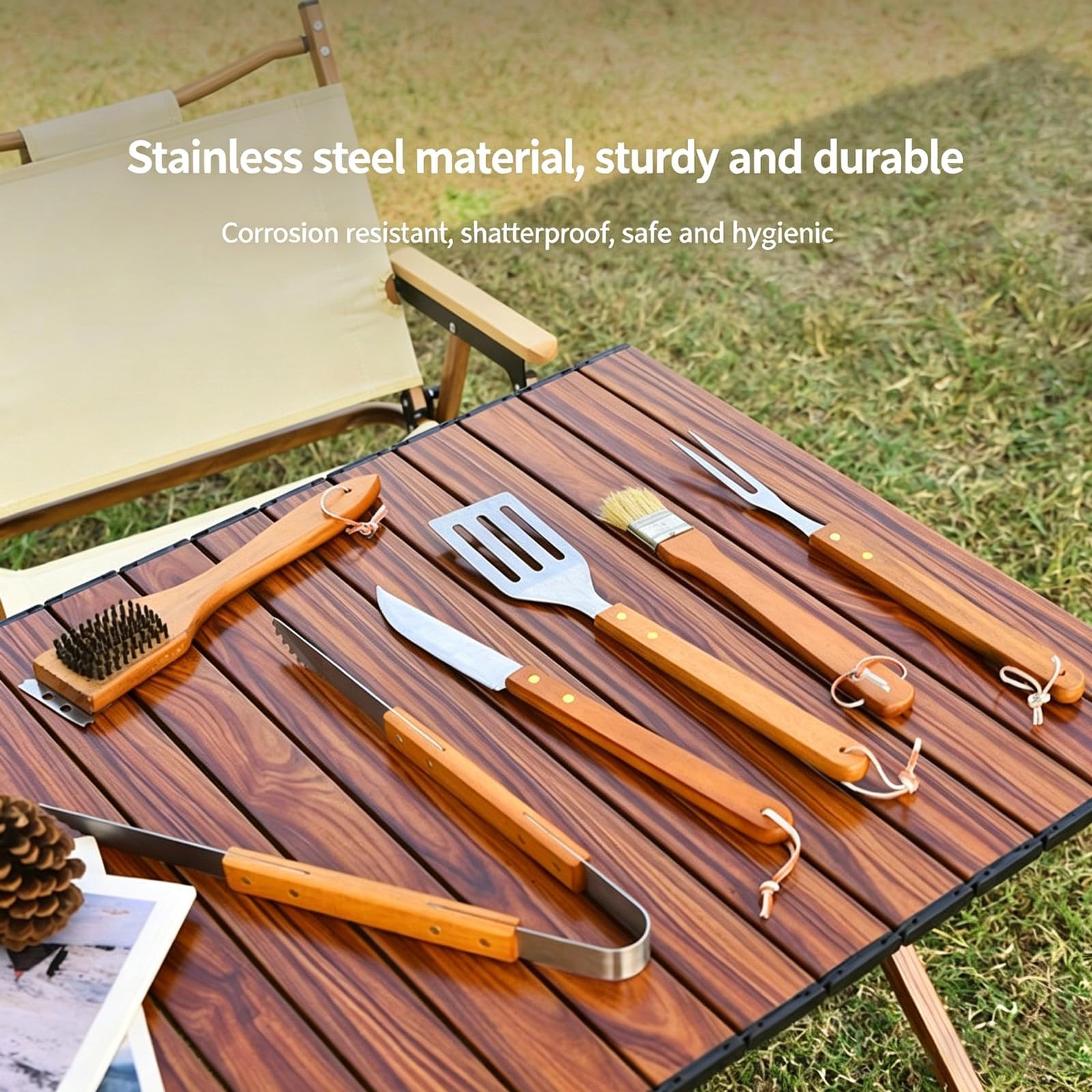 Edelstahl Rostfrei Grillwerkzeug Set mit BBQ Grillbesteck Koffer Professionelles Grillwerkzeug INKL Grillwender,Grillgabel Grill-Zubehör Tragbares Verschiedene und Komplette Gasgrill BBQ