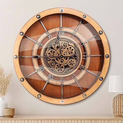 Miniatura 36 de HOIBAI Reloj de pared, relojes de pared grandes para decoración de sala de estar, 18 pulgadas, funciona con pilas, silencioso, sin tictac, moderno,