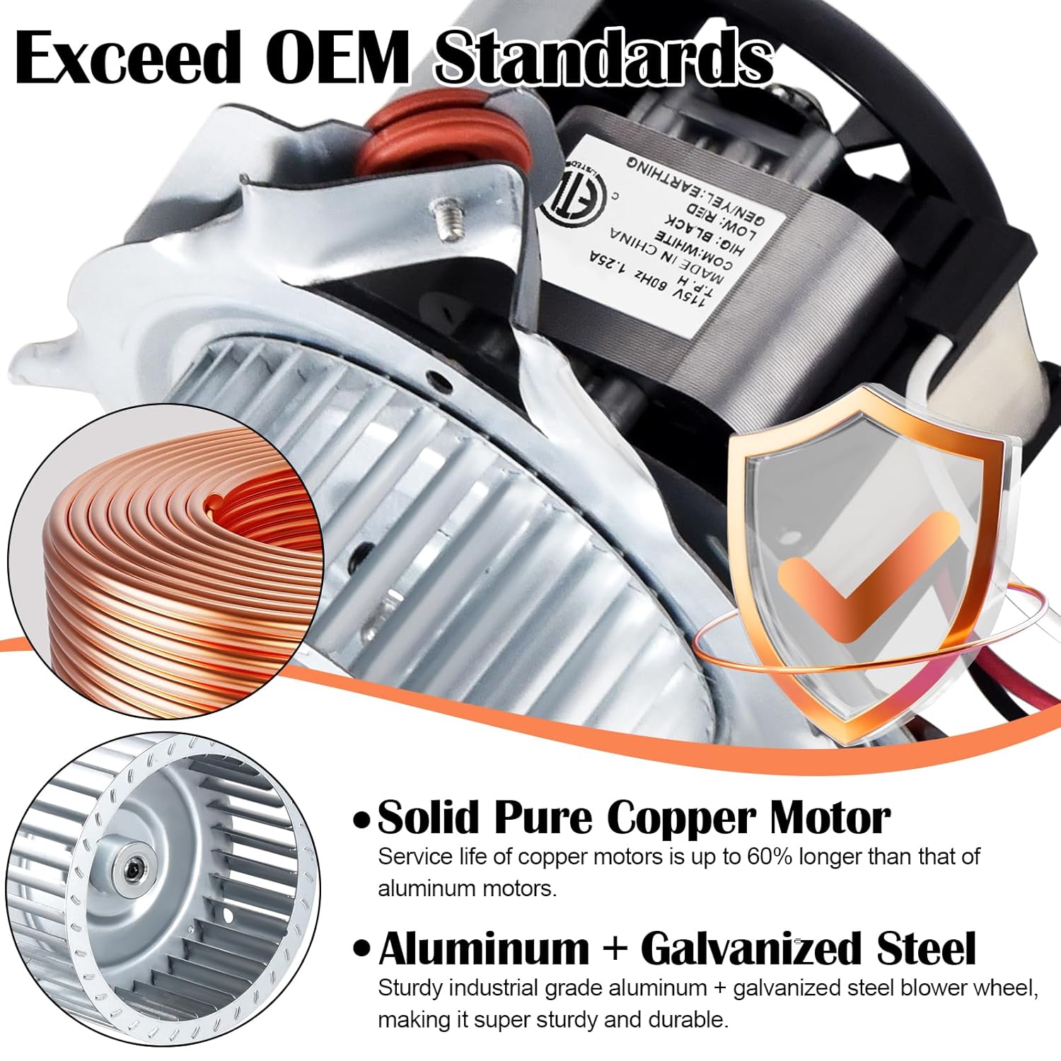 Hiorucet 326628-761 Inducer Motor Kits, Furnace Draft Inducer Motor Assembly Parts for Carrier Bryant Payne 326628-761 326628-711 3266828-701, Packard 66761 with Blower Wheel, Mounting Bracket, Gasket