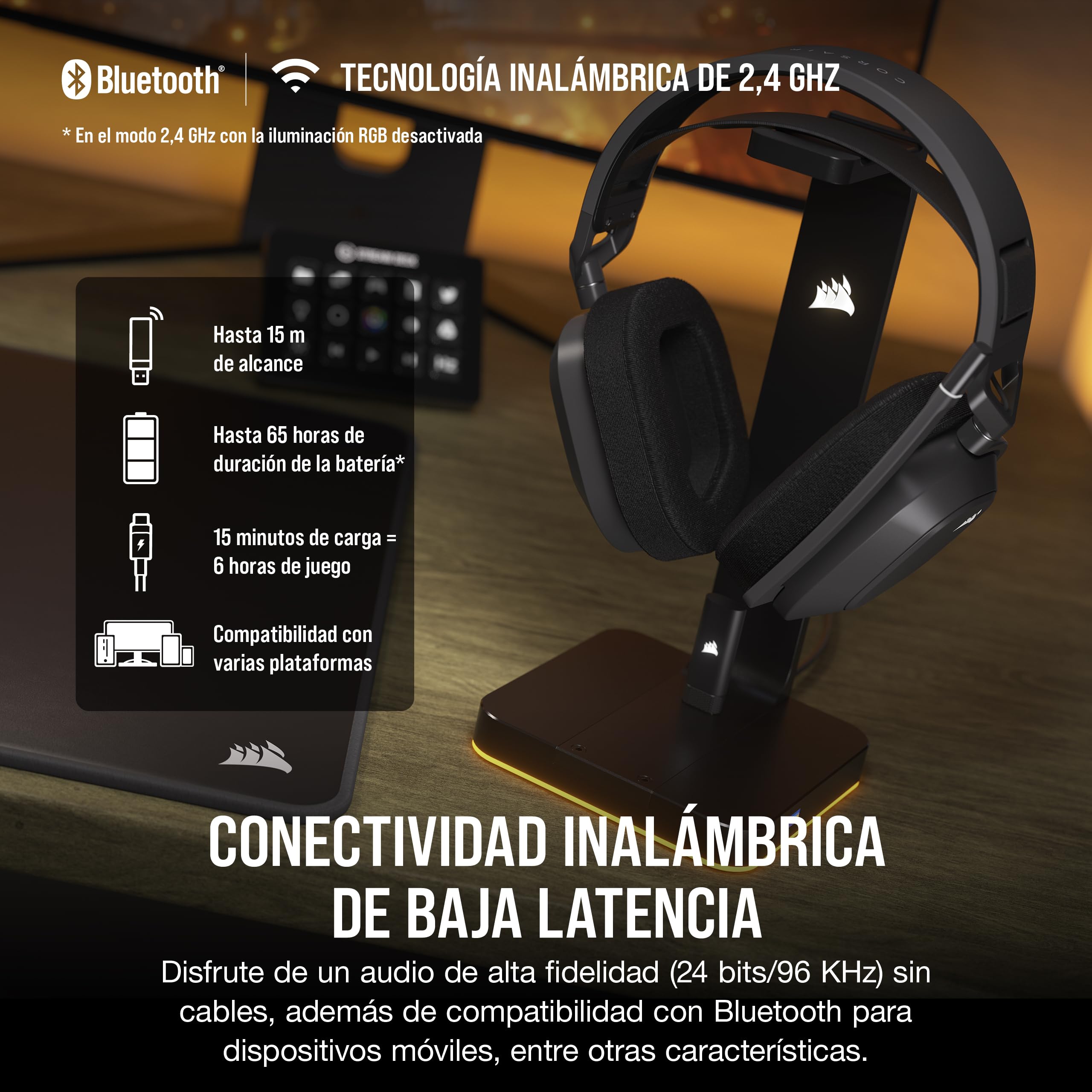 Corsair HS80 MAX Wireless Auriculares para Juegos Multiplataforma con Bluetooth – Dolby Atmos – Micrófono de Calidad Broadcast – Compatible con iCUE – PC, Mac, PS5, PS4, Switch, Móvil – Gris Acero