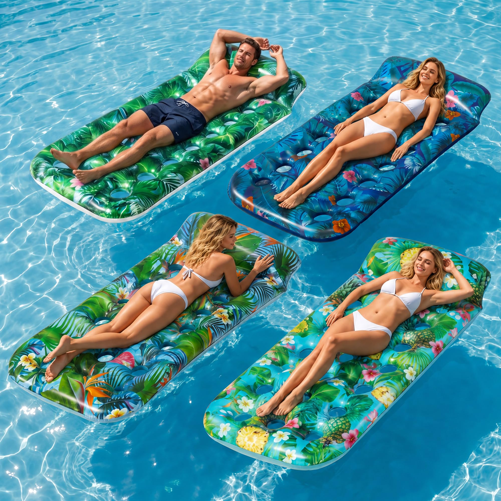 FindUWill Inflatable Pool Floats Adult, Large Pool Float Raft with Headrest for Adults, Tanning Pool Lounger Cooling Pool Floaties for Vacation