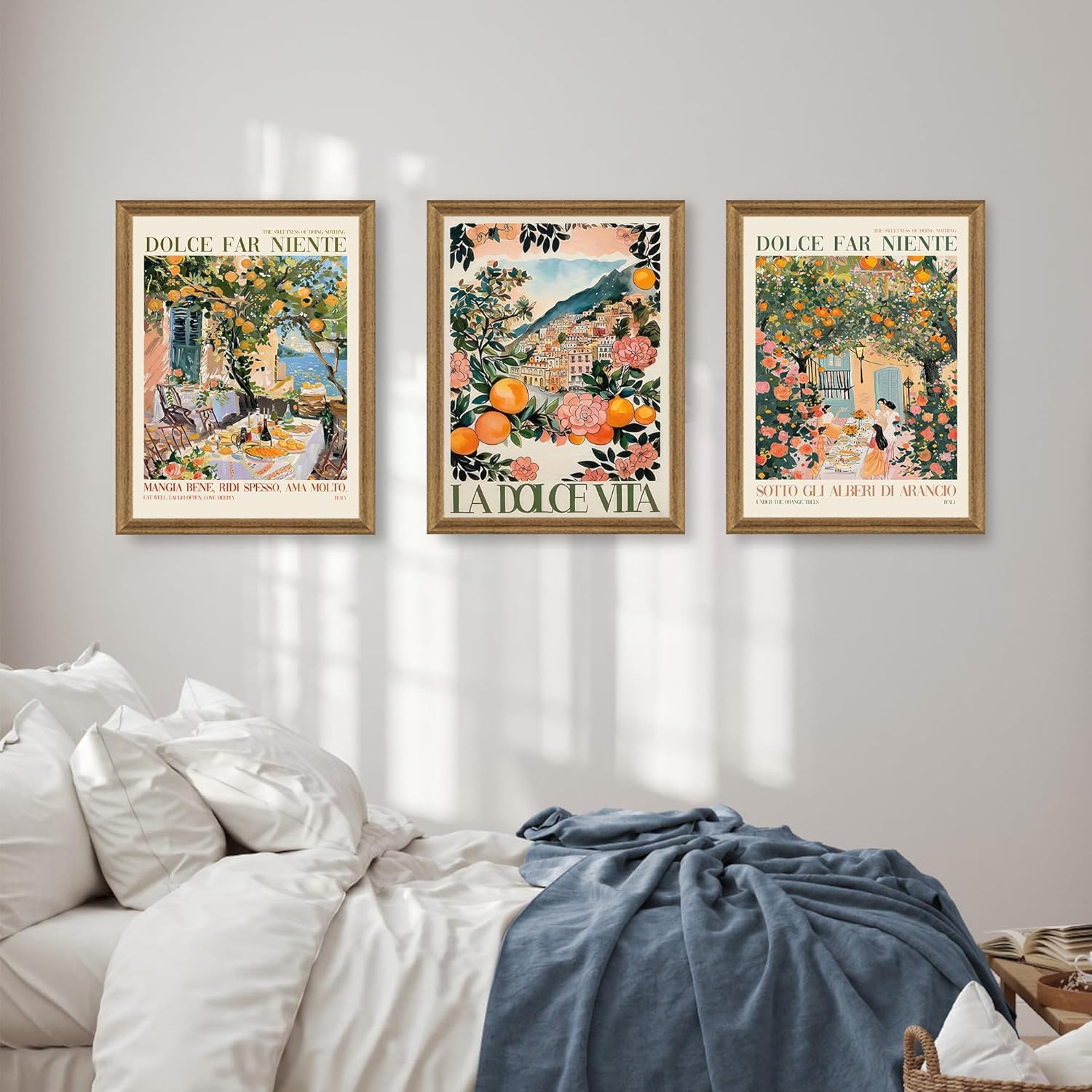 Ovczax Italy Amalfi Coast Wall Art Decor Framed Italian City Canvas Painting Italy Landscape Poster Mediterranean Prints for Dining Room Kitchen Living Room 12x16In