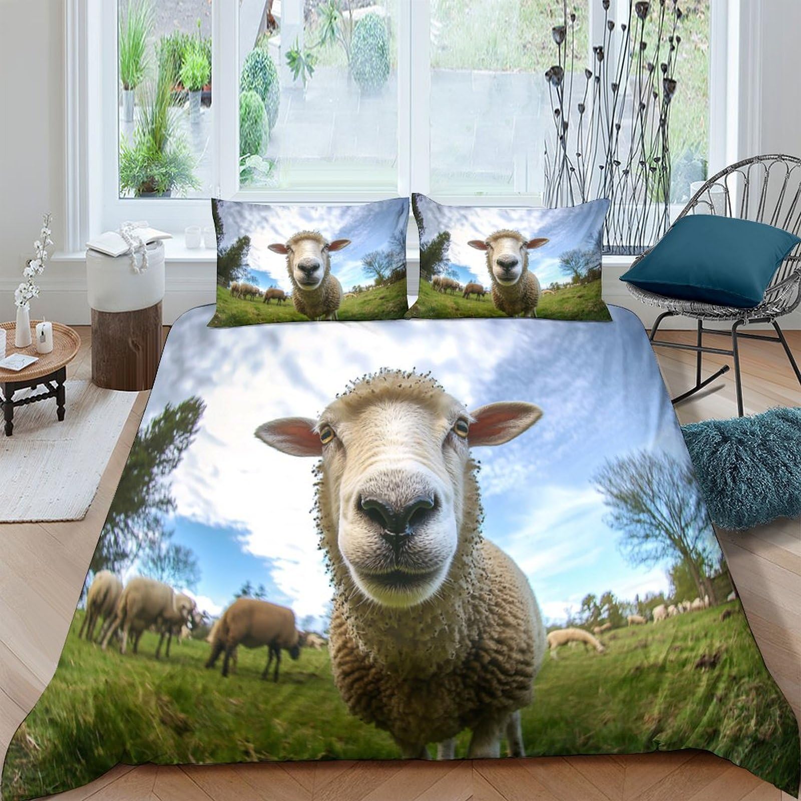 Ctjqhvkz Style-3 3D Printed Sheep Pasture Fitted Sheet Microfiber Soft Breathable Lamb Meadow Bed Cover For Bedroom Dorm Decor Mattress Protection Single（135X200cm）