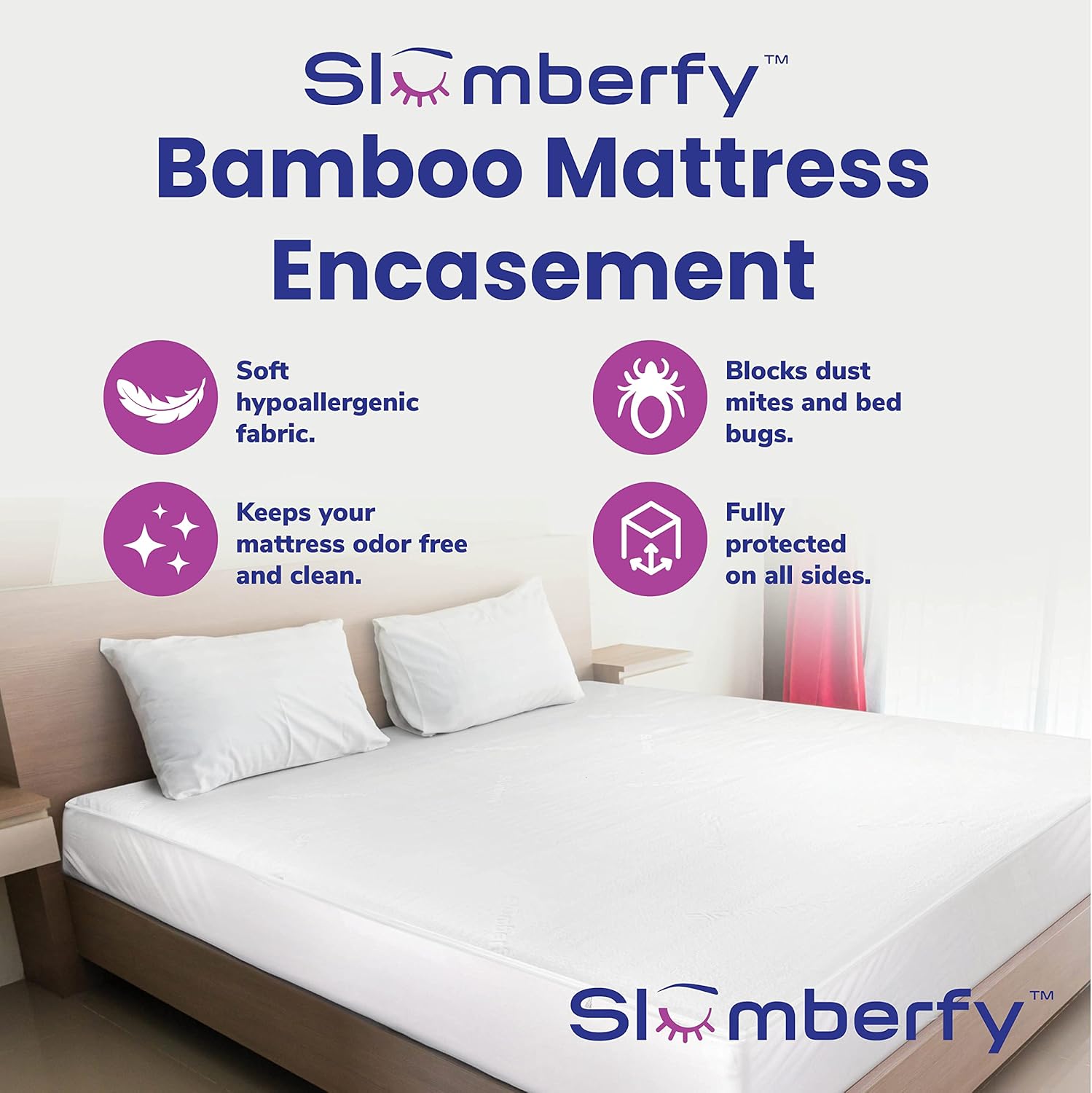 Queen Size Waterproof Bamboo Mattress Encasement by Slumberfy - Premium Skin-Safe Mattress Protector with 360° EZ Zipper, Lab-Tested Bed Bug, Zippered Encasement (60x80 in) - Image 2