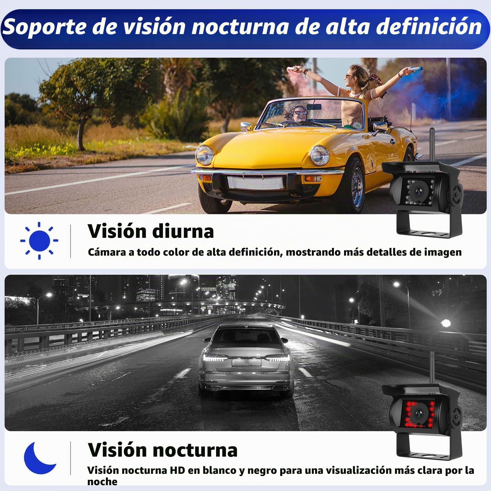 OiLiehu Digital Inalámbrica Cámara Visión Trasera, 1080P AHD Cámara Visión Trasera con Advertencia Punto Ciego,Cámara Visión Nocturna por Infrarrojos IP68,Cámara Marcha Atrás Inalámbrica con 7"monitor