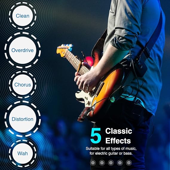 Guitar Headphone Amp Mini Portable Headphone Amplifier Plug Rechargeable Travel Pocket Electric Guitar Bass Amp with Bluetooth Receiver Clean Chorus Flanger Metal and Wah 5 Effects