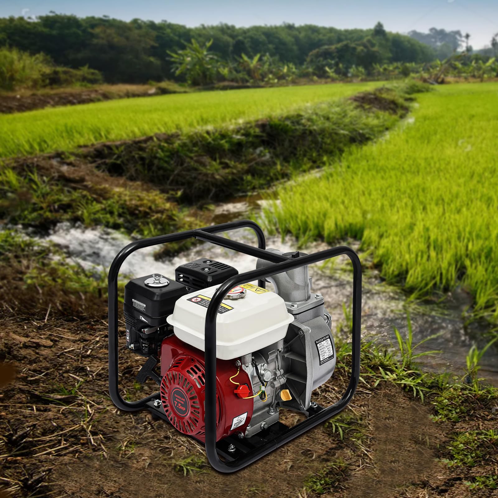 Pompa dell'acqua a gas 4 tempi 3 pollici pompa per rifiuti 210cc 7,5 HP, pompa ad acqua ad alta pressione alimentata a gas 90 piedi di sollevamento e 22 piedi di aspirazione, pompa di trasferimento