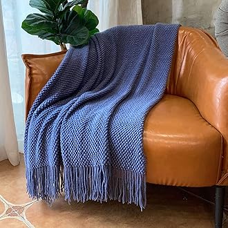 LOMAO Knitted Throw Blanket with Tassels Bubble Textured Lightweight Throws for Couch Cover Home Decor (Navy, 60x80)
