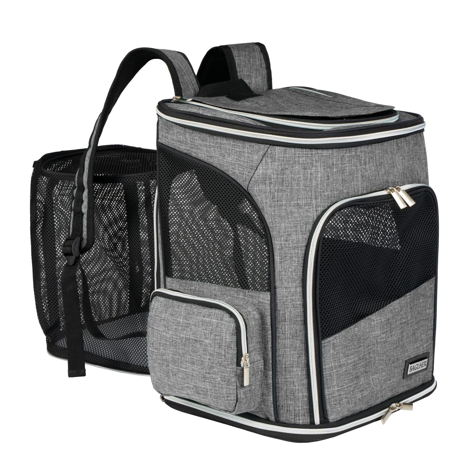 BAGLHER Expandable Pet Carrier Backpack，Pet Backpack for Small Cats Puppies Dogs Bunny, Airline-Approved Ventilate Backpack for Travel, Hiking and Outdoor Use. Grey