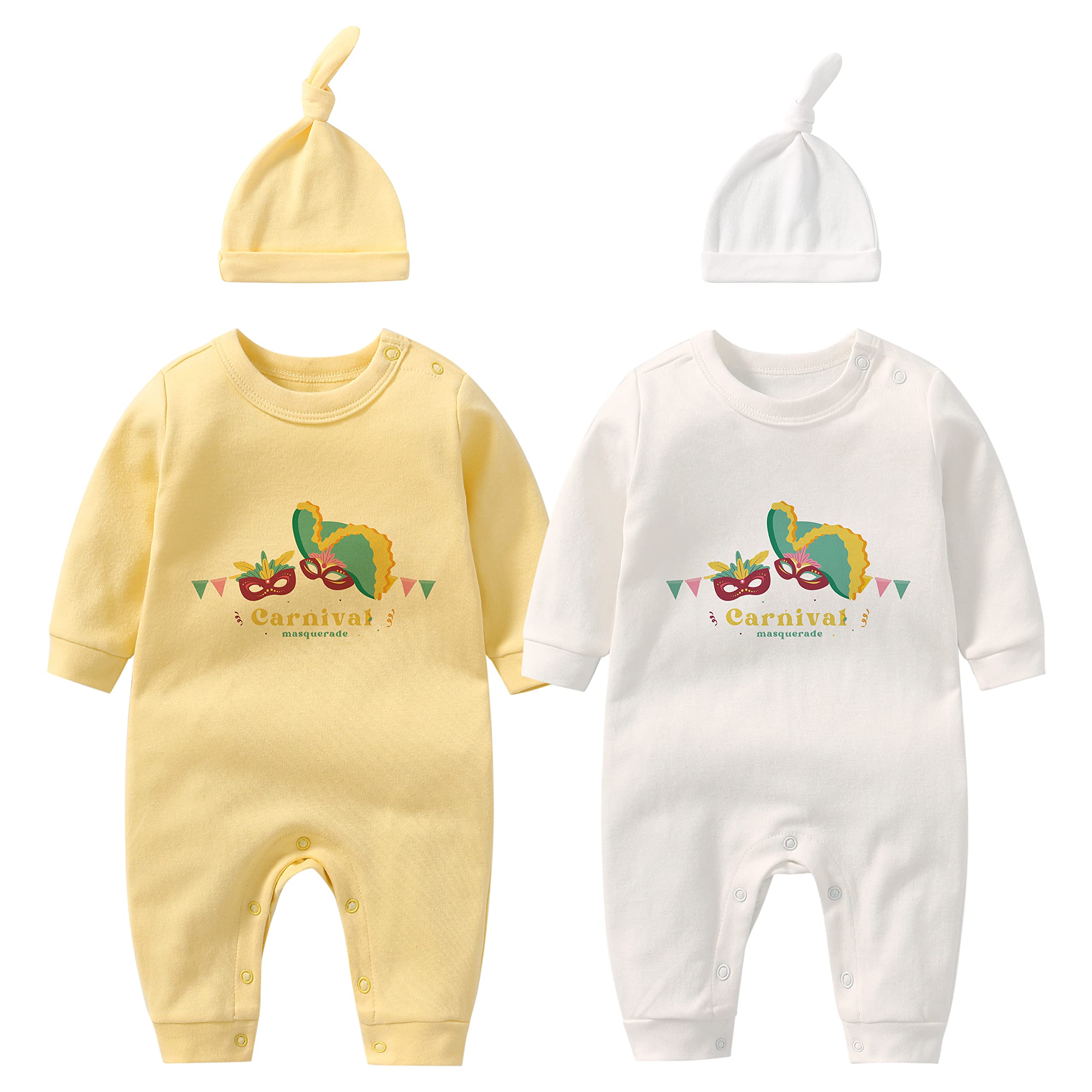 culbutomind Baby Twins Bodysuits Circus Birthday Outfit Cute Birthday Clothes Boy Triplets Clothing with Hat(Two Mask yww 12m) Yellow