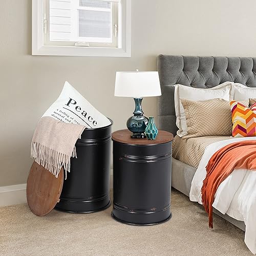 Miniatura 6 de RUSTOWN Mesa auxiliar decorativa de granja, taburete otomano de almacenamiento rústico, caja de mesa auxiliar de metal antiguo galvanizado con tapa