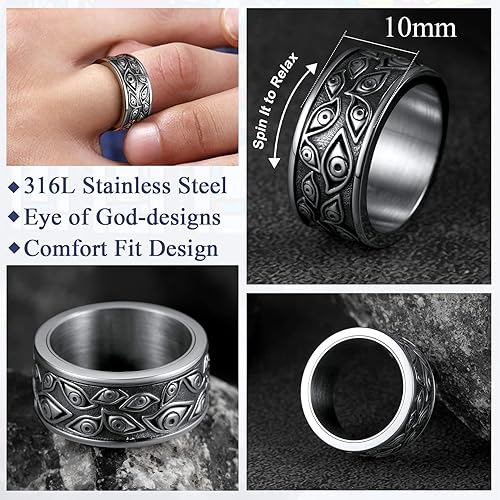 Miniatura 4 de FaithHeart Anillo de ojo de Dios para hombres y mujeres, acero inoxidable, chapado en oro de 18 quilates, anillos personalizados, Acero inoxidable,