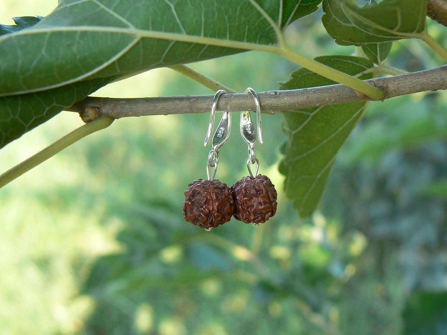 Rudraksha Earrings Silver HANDMADE with Small Real 5 Mukhi Bead, Healing Jewelry, Hindu Shiva Shakti Symbol, Kundalini Yoga, Spiritual Vedic Gift for Women