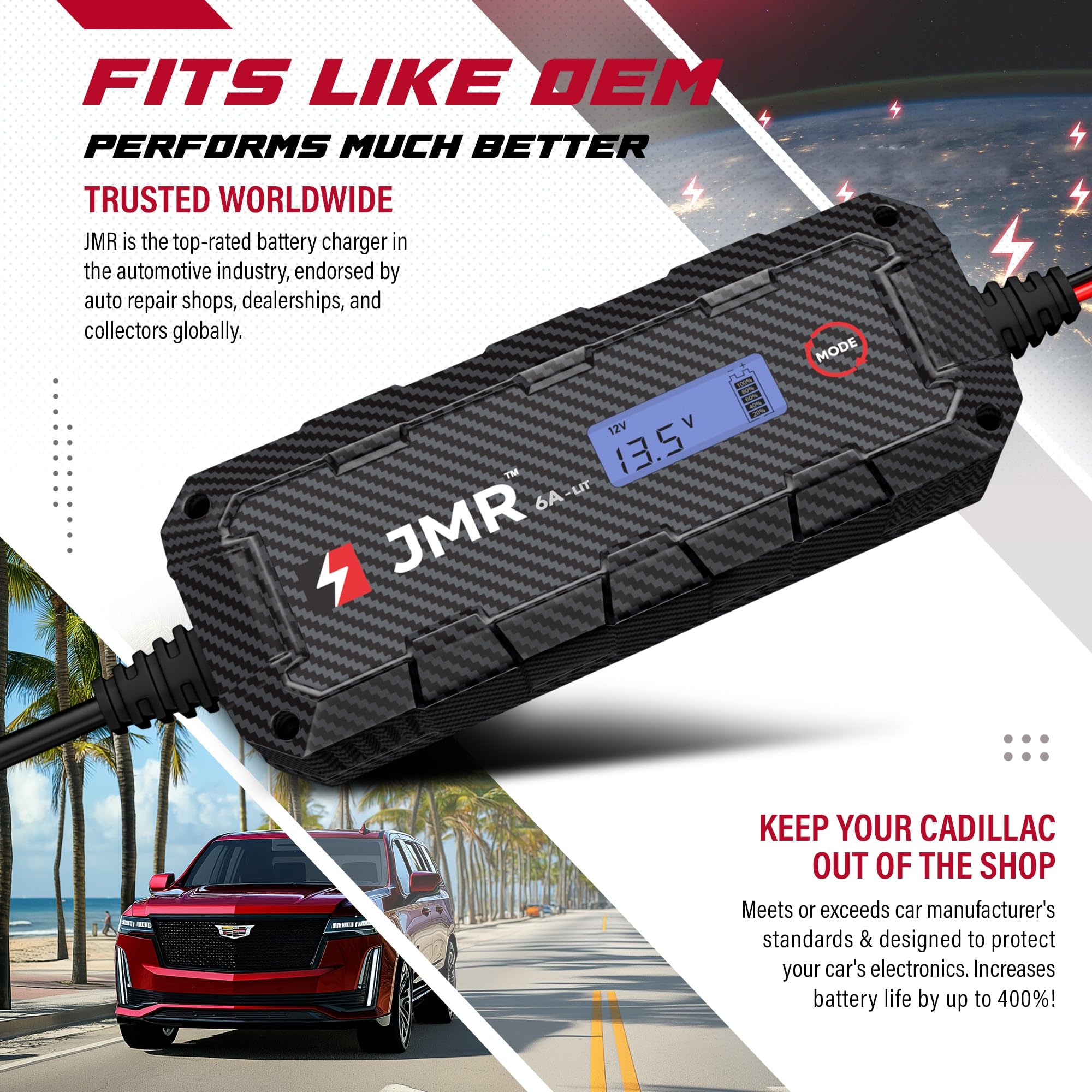 Amazon.com: JMR 12V Battery Charger for Cadillac, 12V Cig. Port