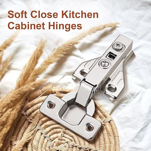 Miniatura 3 de 2 pares (paquete de 4) bisagras de puerta de gabinete de cocina de cierre suave para gabinete de marco de cara, apertura de 105 grados, cierre