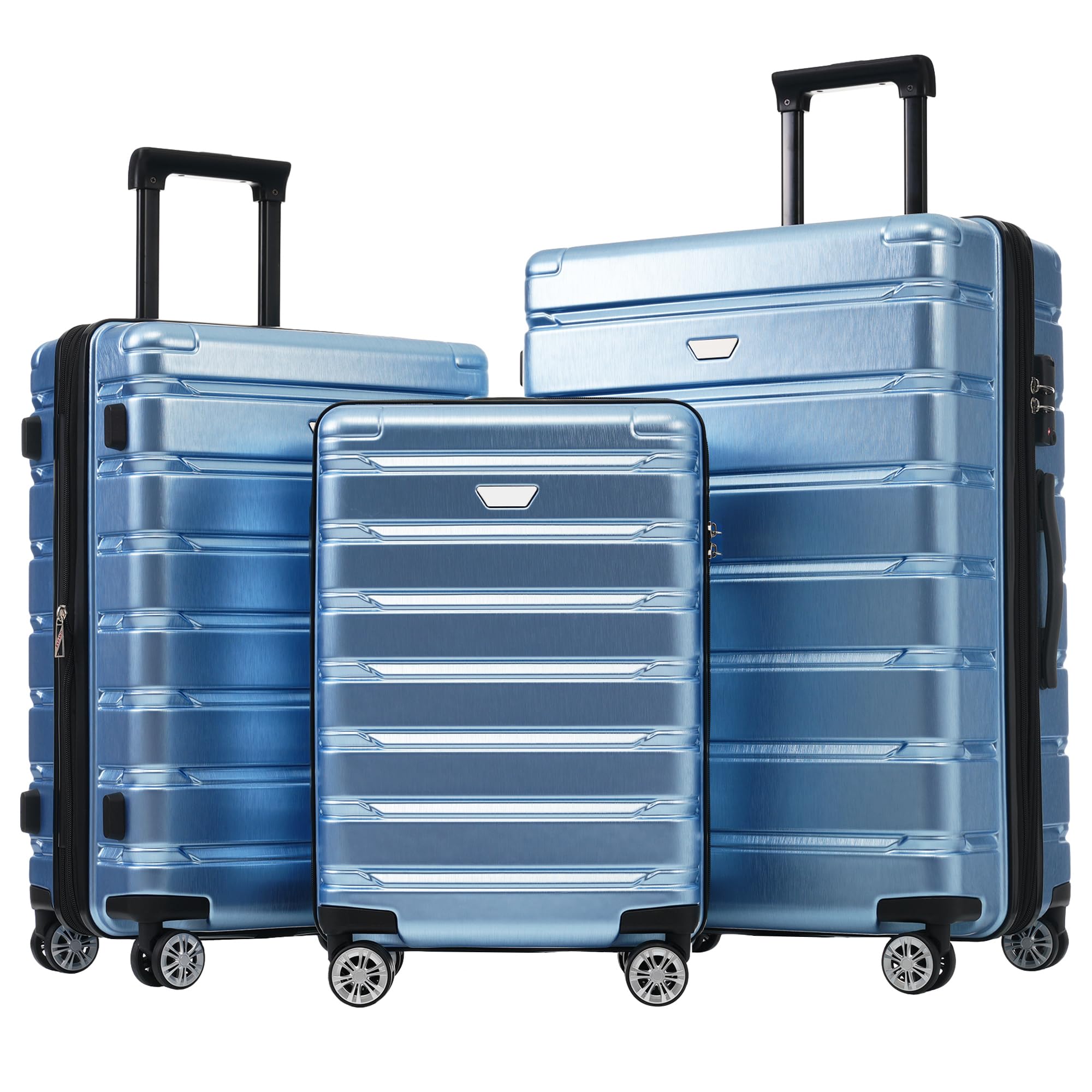Merax TSA 3-Piece ABS Hardside Luggage Sets Expandable Spinner Wheel Suitcases, Silver and Blue, 20/24/28 Inch