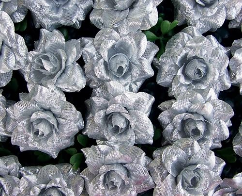 Miniatura 2 de Flores artificiales, rosas plateadas con cabeza de seda, 50 unidades, flores falsas, perfectas para bricolaje, telón de fondo de boda, centros de