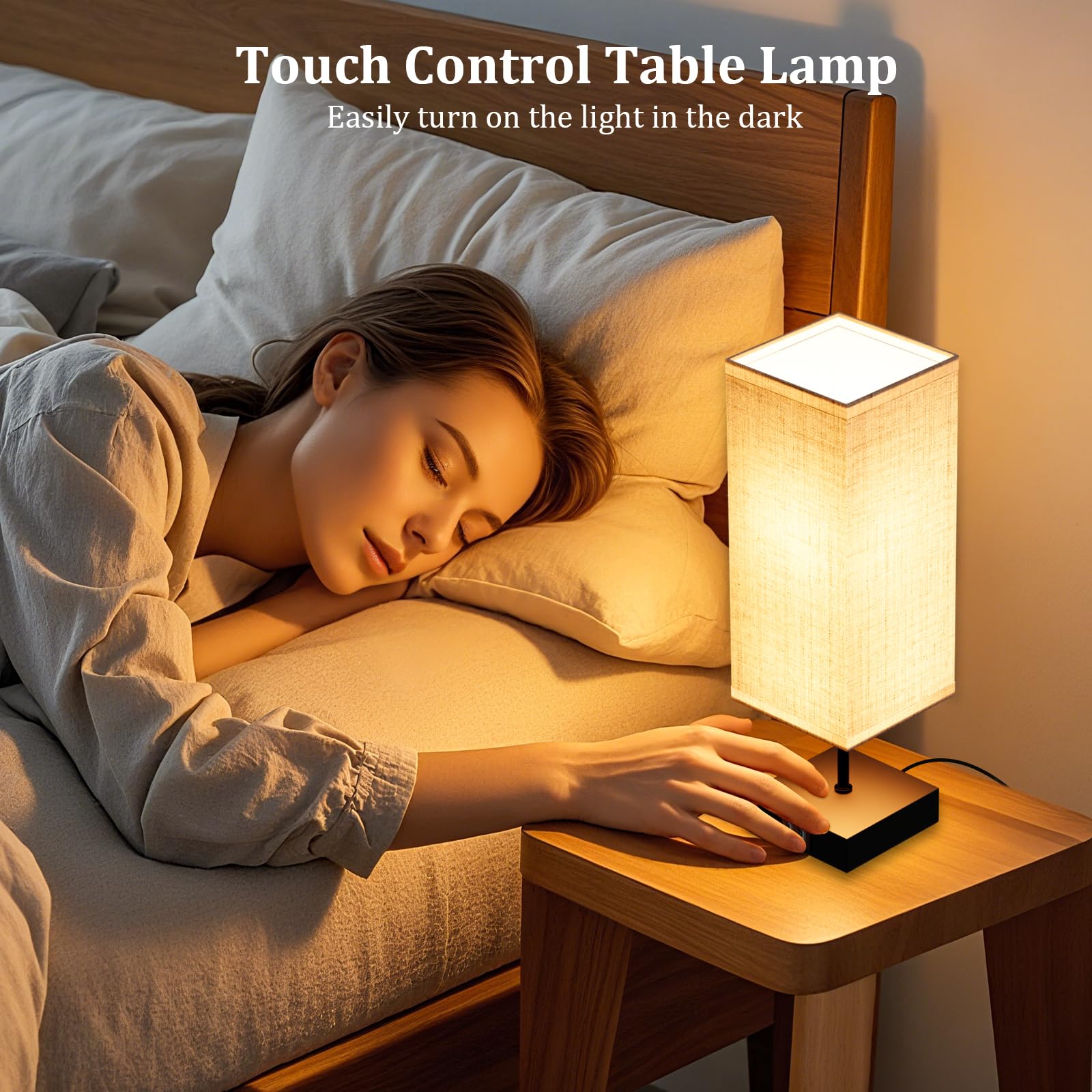 Lámparas de Mesita de Noche Control Táctil, Bedside Lamp con 3 Temperaturas de Color y Regulable, 2 Puertos USB de Carga, 2 x 6W E27 Bombillas, ideal para Dormitorio, Sala de Estar y Oficina
