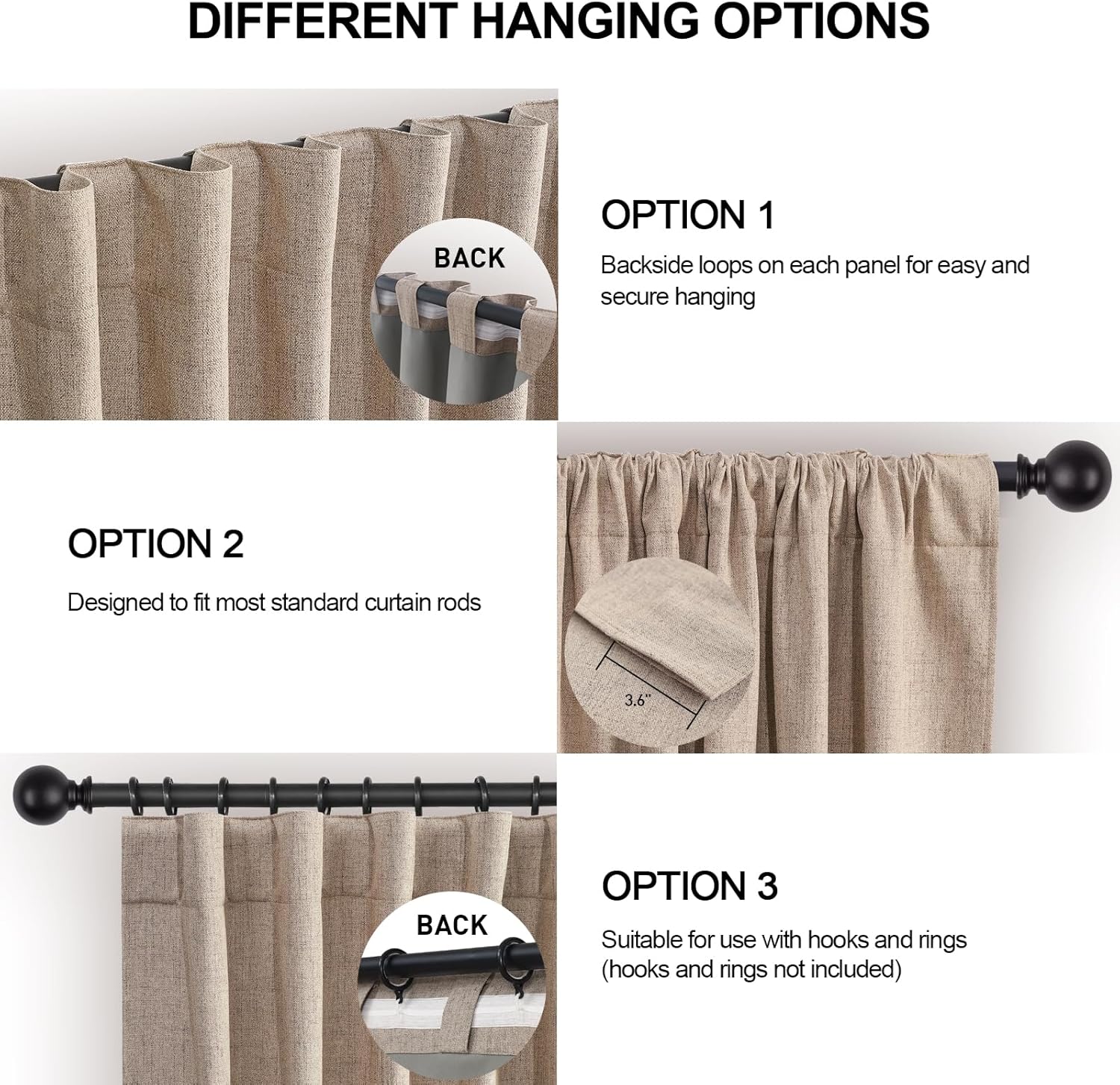 FLORECORD 100% Blackout Heavy Linen Curtains 52 Inch Wide x 84 Inch Long 2 Panels Set Thermal Insulated Textured Out Darkening Drapes for Bedroom Living Room Hook Belt/Back Tab/Rod Pocket