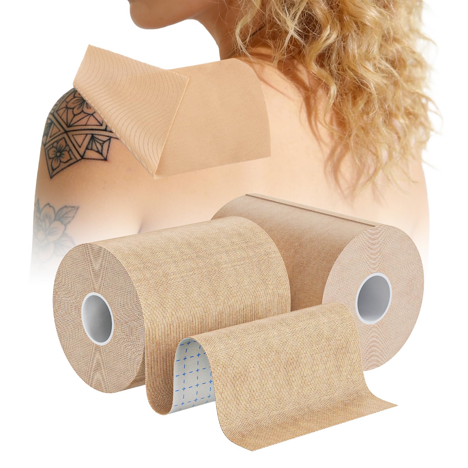 Photo 1 of 2 Rolls Waterproof & Sweat-Resistant Tattoo Cover Up Tape – Light Tan Skin Tone, 4"x16.4ft, Cuttable Cover Up Patches for Tattoos, Scars & Birthmarks