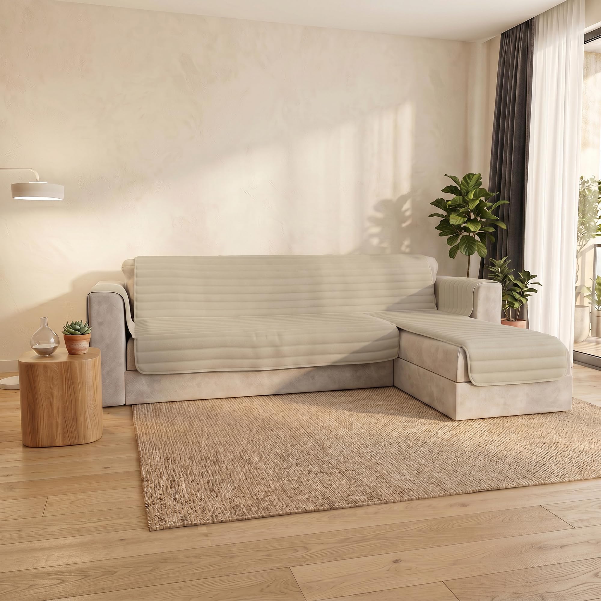 Italian Bed Linen Pinsonic TRENDY Quilted Sofa Cover with Reversible Peninsula, Cream, 190 cm